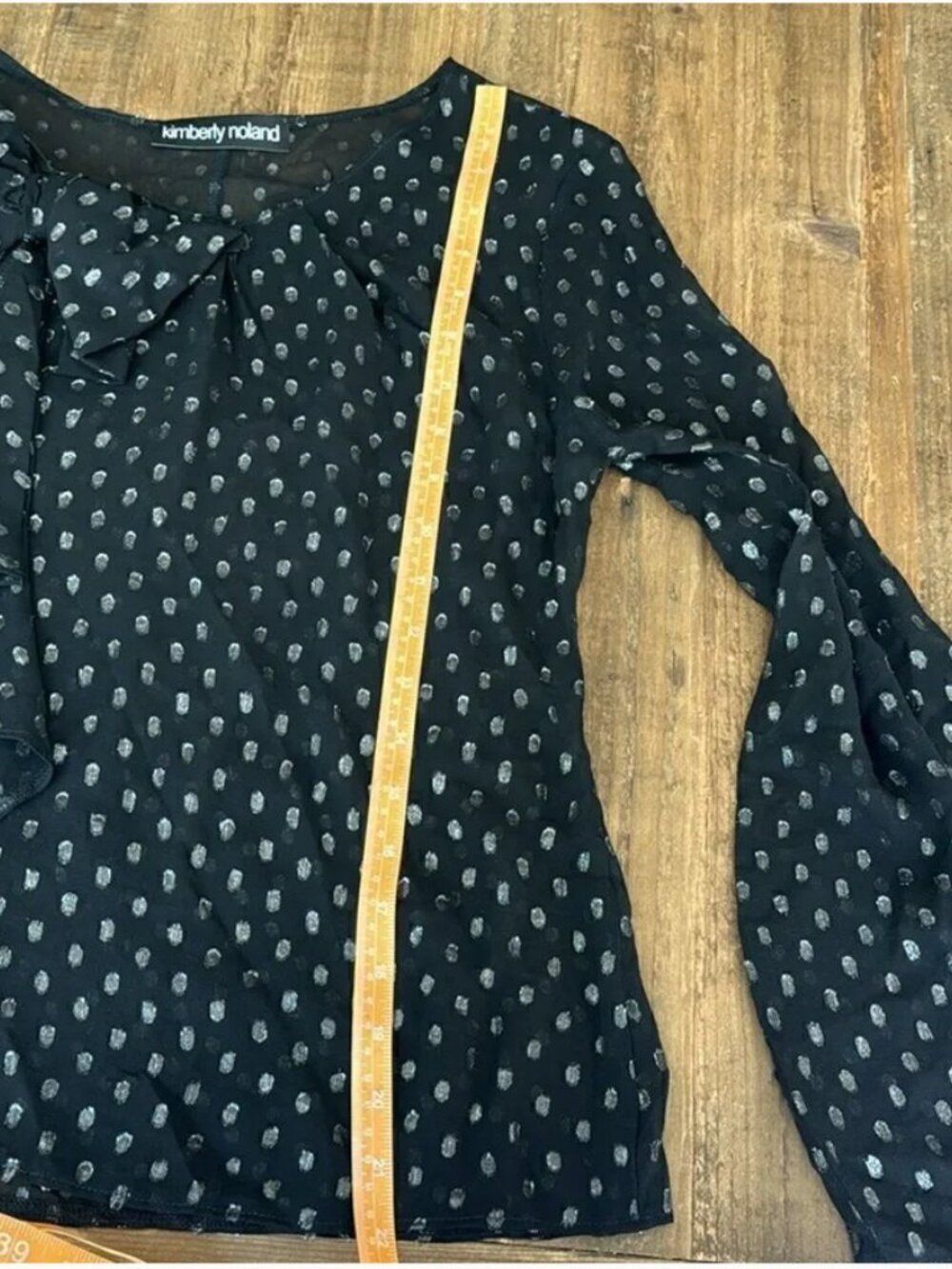 Black Bow Blouse XS | Metallic Polka Dot Ruffle Workwear Top - Picture 7 of 7